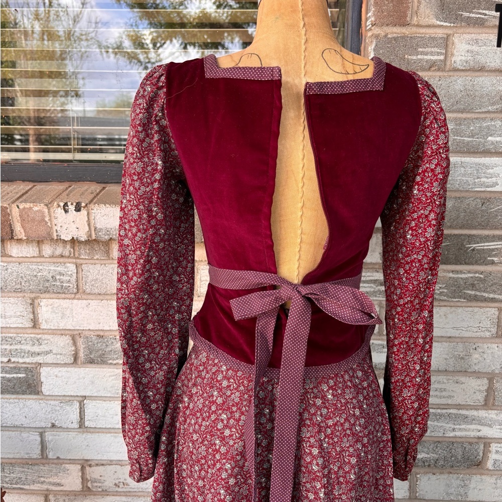 Gunne Sax burgundy maroon velvet bodice midi dress size 7 - Picture 5 of 9